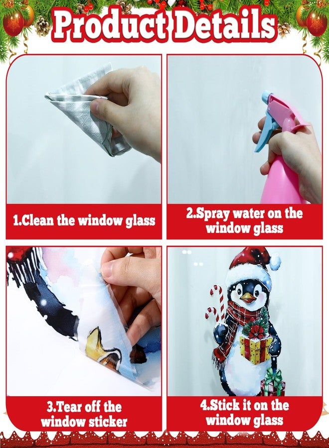 ojustbeok Christmas Window Clings Decorations 2 Sheets Extra Large Penguin Window Clings Retro Penguin Snowflake Stickers Double-Sided Reusable Winter Decals for Xmas Holiday Home School Office Classroom Decor - Image 4